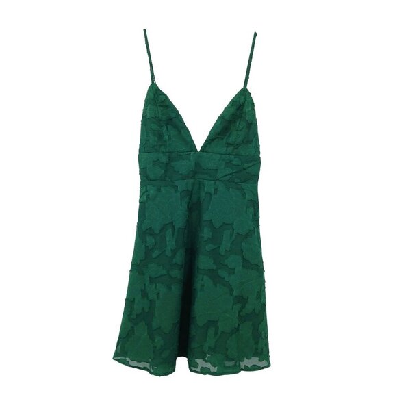NWT Lulus Mindful Muse Emerald Green Floral Burnout Skater Mini Dress Small - Picture 3 of 13